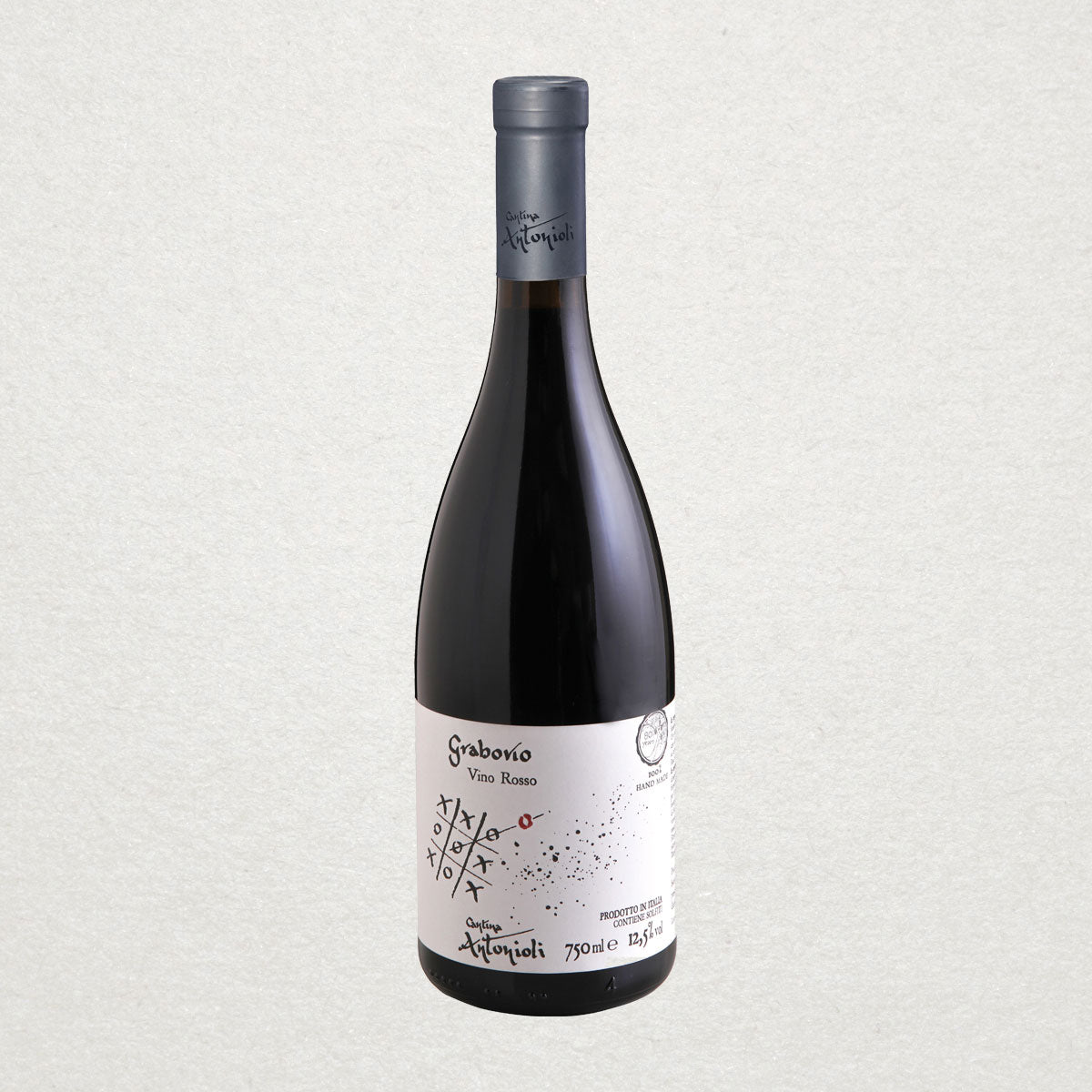 Full bottle of Grabovio by Cantina Antonioli — an elegant, high-altitude Nebbiolo from Valtellina, crafted with traditional, low-intervention methods
