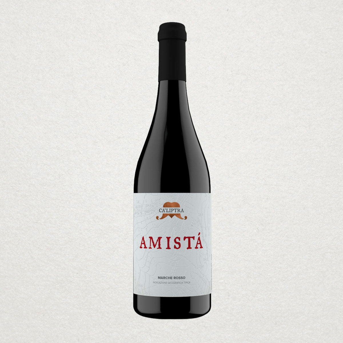 Ca’Liptra’s Amista wine displayed in a lifestyle setting, representing organic natural red wine from Marche — light, unfiltered, and crafted with minimal intervention