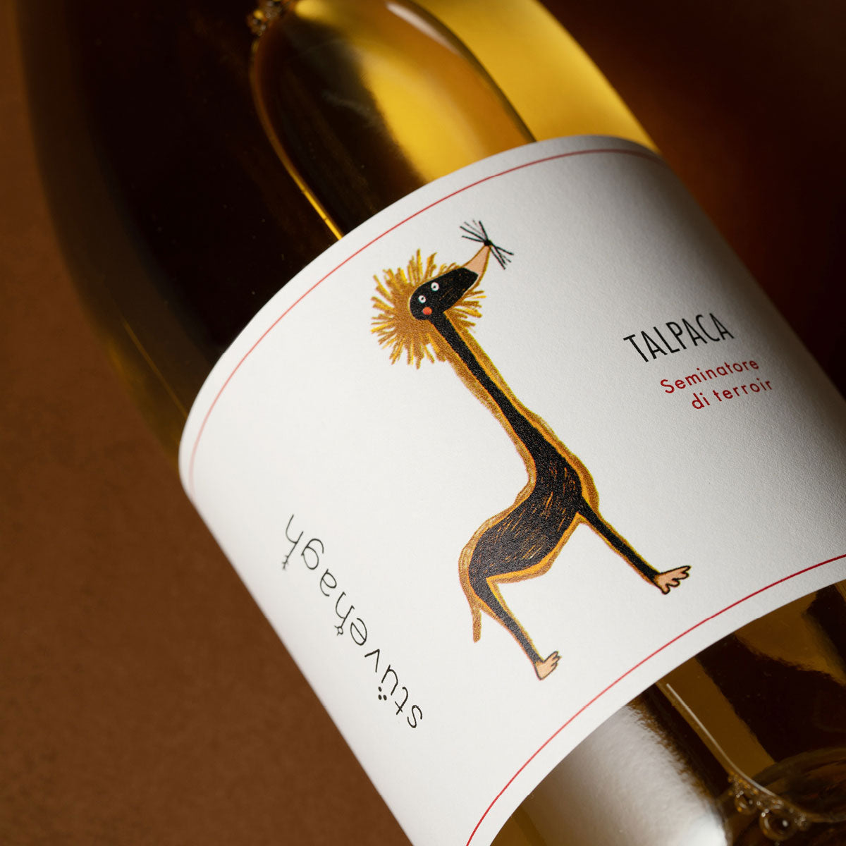 Close-up of Castello di Stefanago Talpàca label — a skin-contact white wine from Lombardy made with organic grapes and natural fermentation