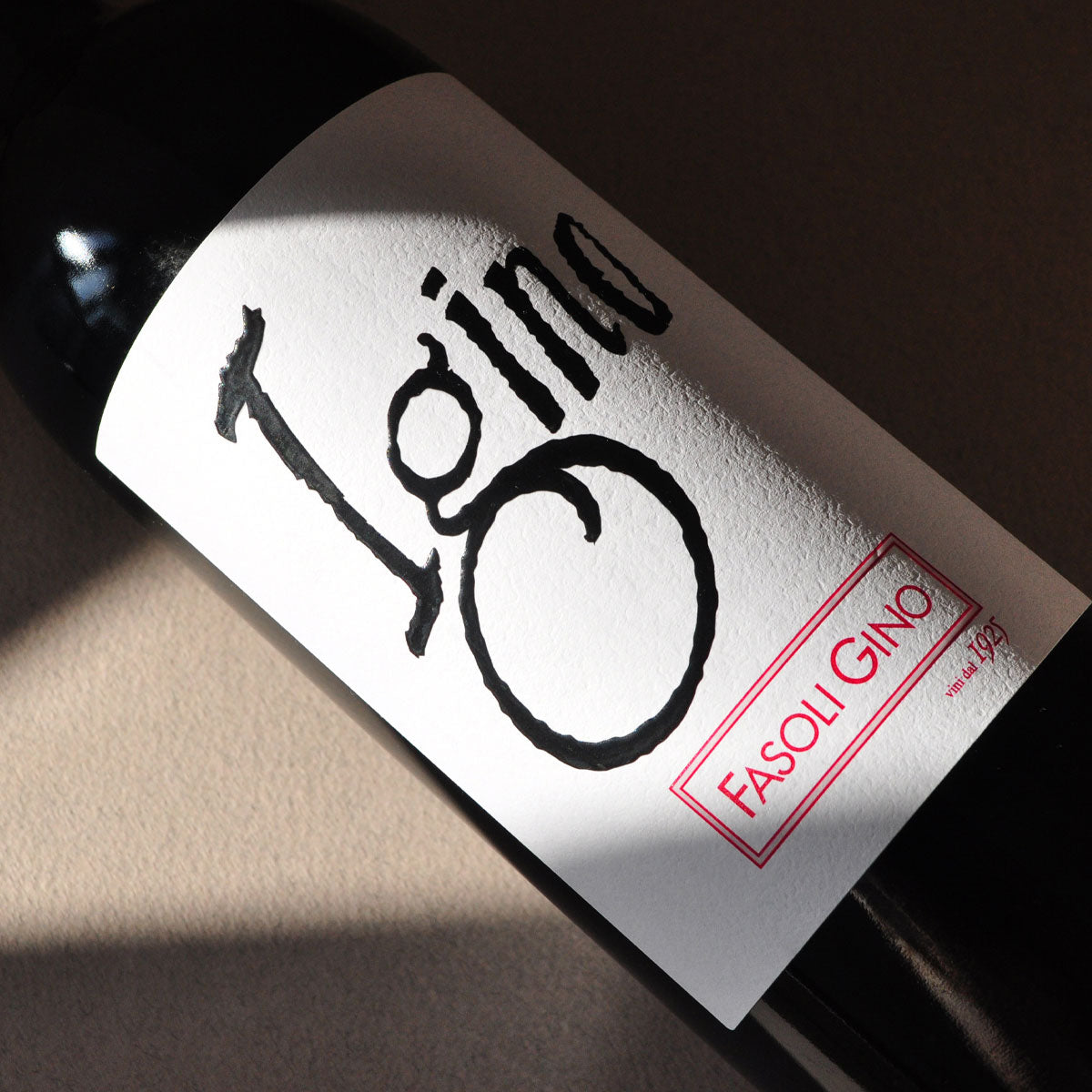 Close-up of Fasoli Gino Igino label — a biodynamic and organic red wine from Veneto, honoring family tradition with depth and structure