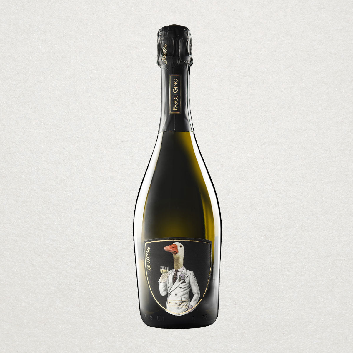 Full bottle of Fasoli Gino Prosecco — a fresh, organic Italian sparkling wine made with biodynamic practices, ideal for celebrations and aperitifs