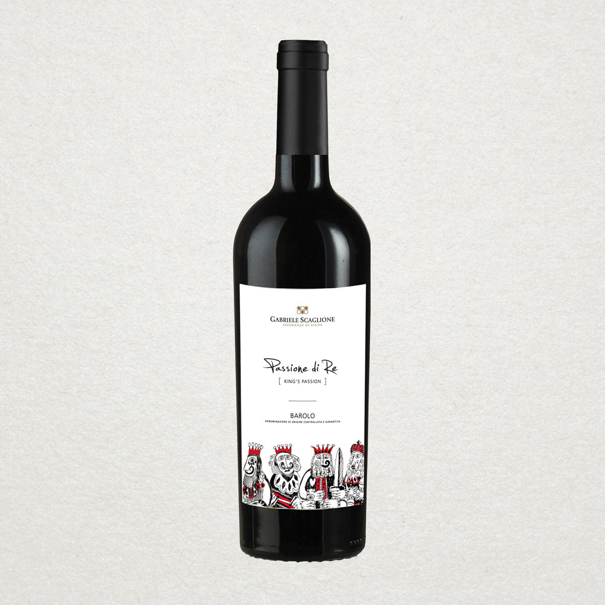 Full bottle of Gabriele Scaglione Barolo — a sustainably crafted Italian red wine with notes of rose, cherry, and spice, aged to highlight Nebbiolo’s complexity