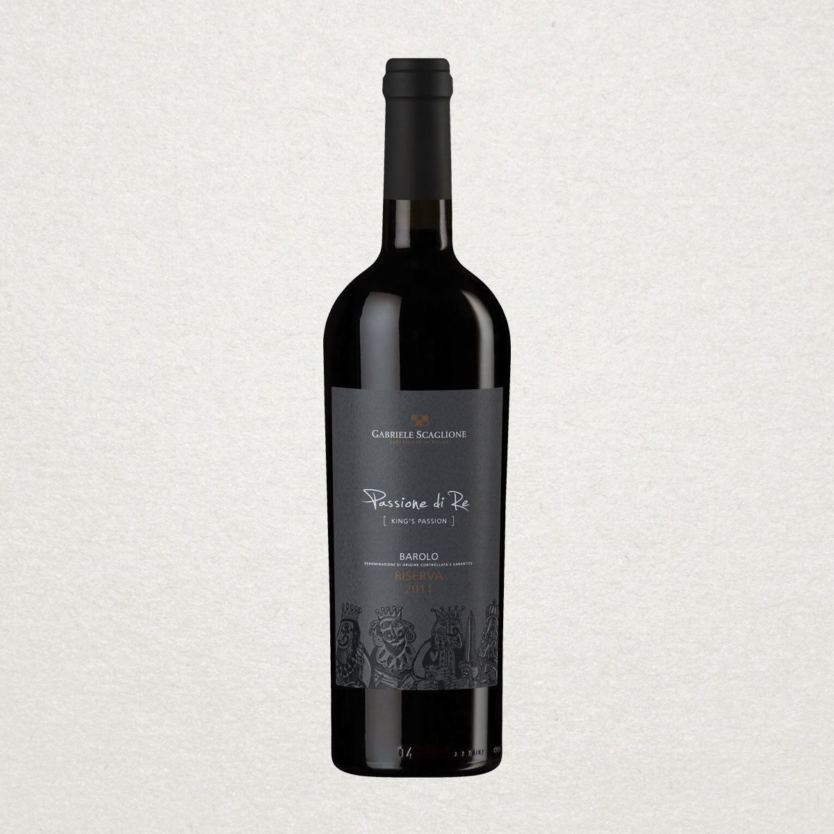 Full bottle of Gabriele Scaglione Barolo Riserva — a powerful, long-aged Nebbiolo from Piedmont, made with sustainable practices and traditional winemaking