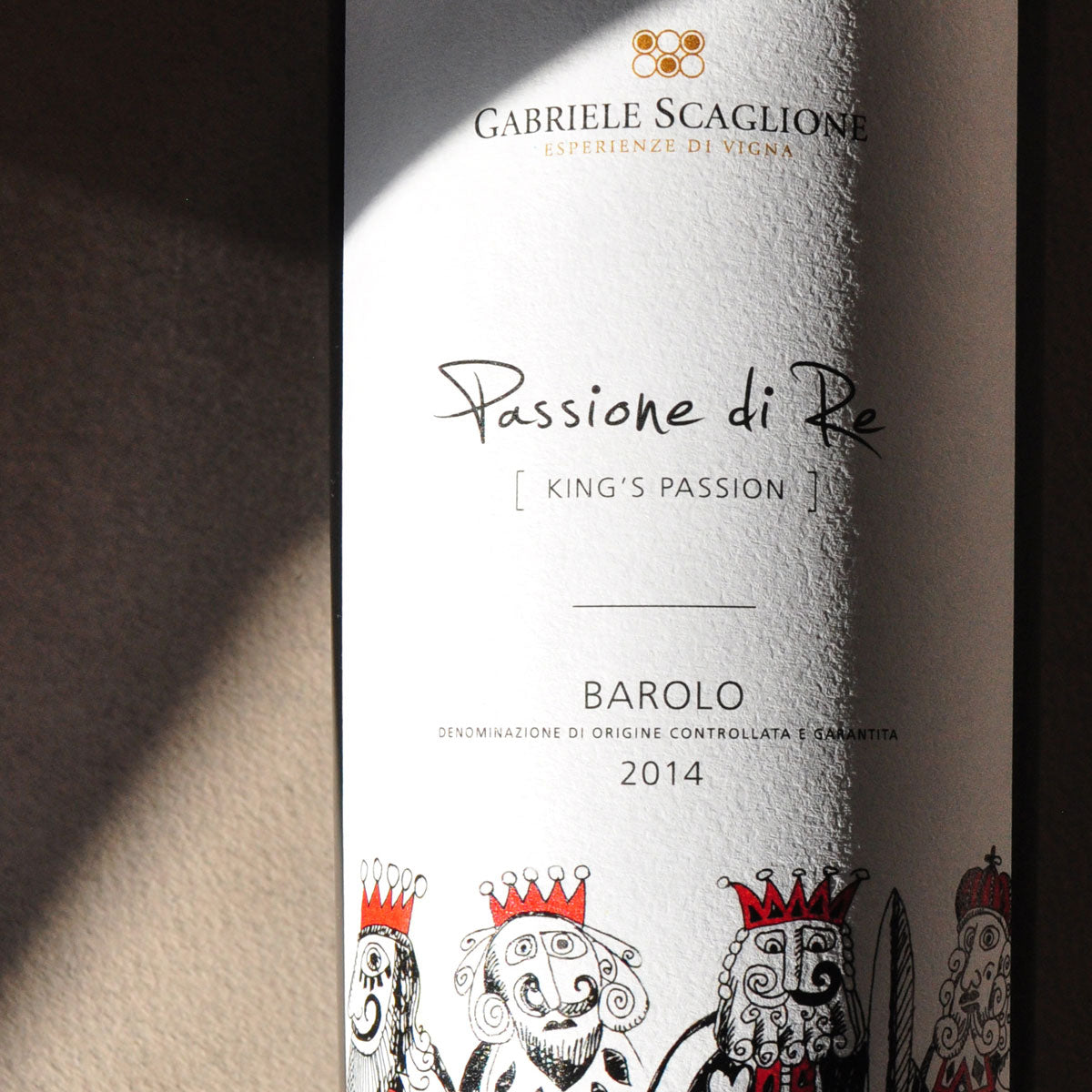 Close-up of Gabriele Scaglione Barolo label — a sustainable Nebbiolo from Piedmont’s Langhe region, showcasing structure, elegance, and heritage winemaking