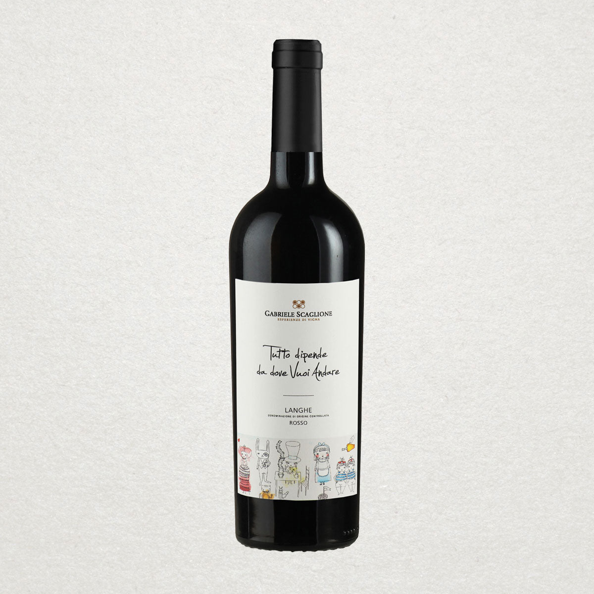 Full bottle of Gabriele Scaglione Langhe Rosso — a sustainably produced red wine from the Langhe, offering ripe fruit, earthy notes, and balanced structure