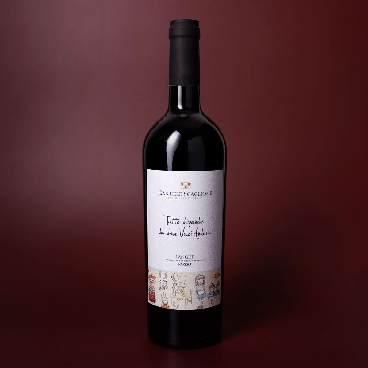 Styled image of Gabriele Scaglione’s Langhe Rosso — a versatile, natural-style red wine from Piedmont, ideal for relaxed meals and rustic pairings