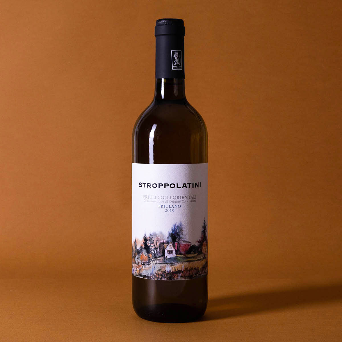 Styled image of Stroppolatini’s Friulano — a skin-contact white wine from Friuli, showcasing the region’s native varietals and artisanal winemaking tradition