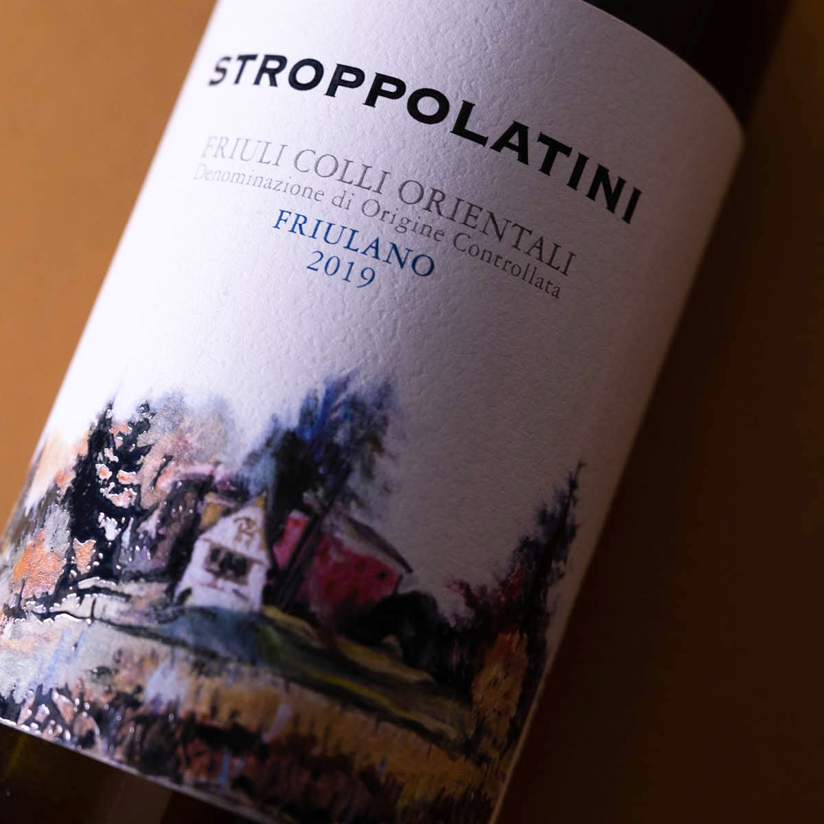Close-up of Stroppolatini Friulano label — a natural and organic white-orange wine from Friuli, made with native grapes and extended skin contact