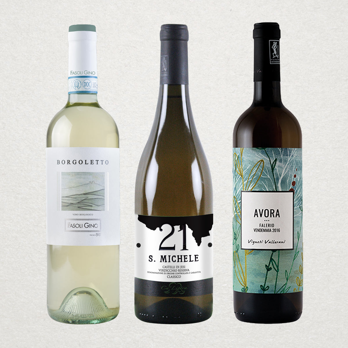 InVinus Tutto Bianco Pack with three organic and biodynamic Italian white wines — a crisp, mineral-driven selection highlighting the purity of natural winemaking