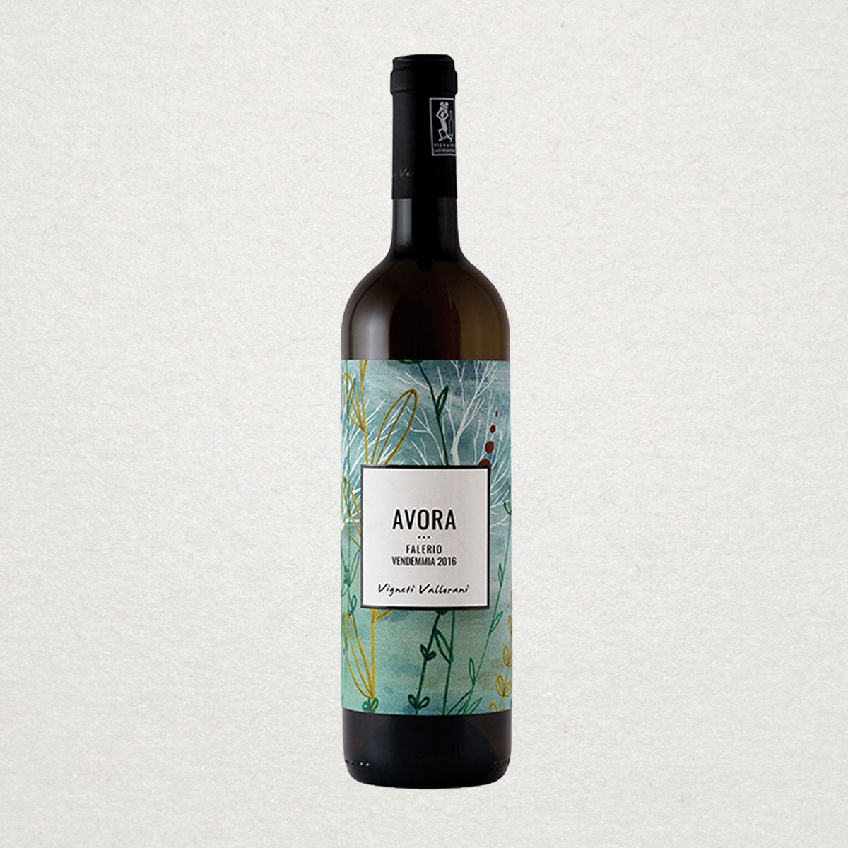 Full bottle of Vigneti Vallorani Avora — a fresh, expressive white wine from Italy’s Marche region, made from organically grown local varieties