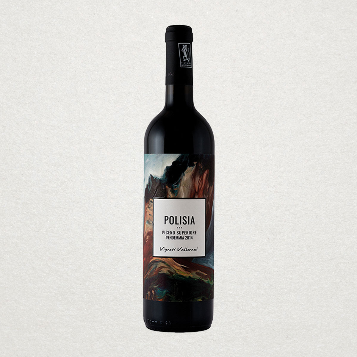 Full bottle of Vigneti Vallorani Polisia — an elegant organic red wine from central Italy, made with minimal intervention and estate-grown grapes