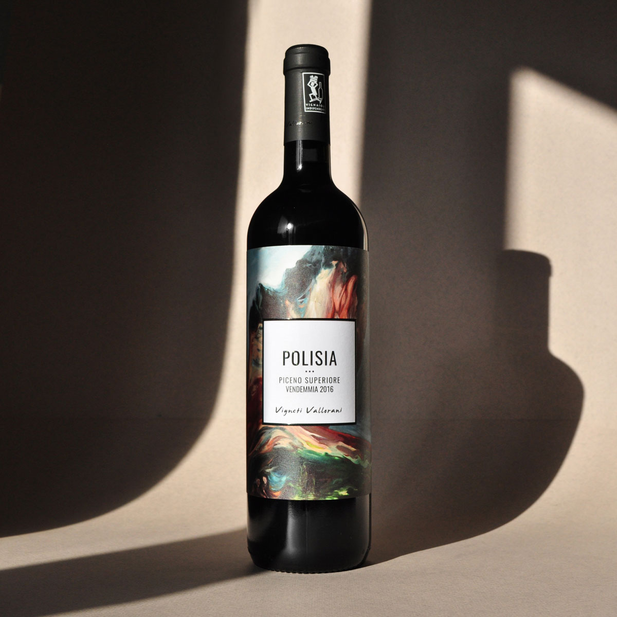 Styled image of Vigneti Vallorani’s Polisia — a soulful Italian red wine from Marche, reflecting the estate’s commitment to sustainability and native expression