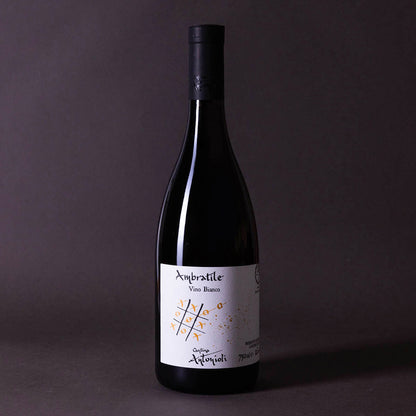 Styled image of Cantina Antonioli’s Ambratile — a mountain white wine from Valtellina, showcasing purity, freshness, and artisanal alpine viticulture