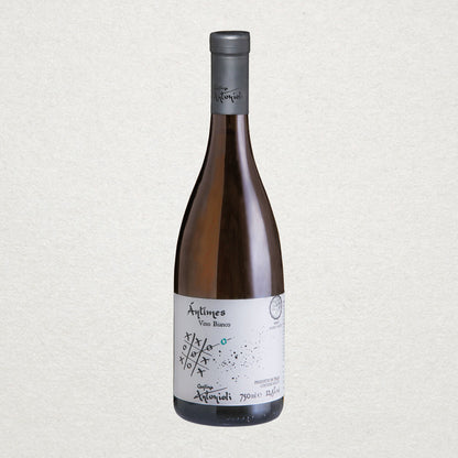 Full bottle of Antìmes by Cantina Antonioli, an artisanal white wine from the Alps of Valtellina — made with indigenous grapes and sustainable vineyard practices