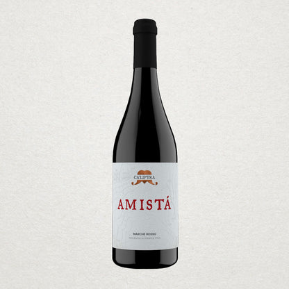 Ca’Liptra’s Amista wine displayed in a lifestyle setting, representing organic natural red wine from Marche — light, unfiltered, and crafted with minimal intervention