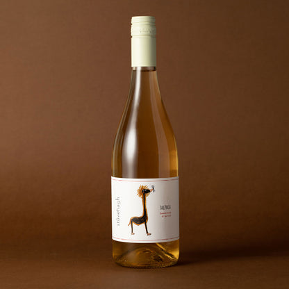 Styled image of Castello di Stefanago’s Talpàca — an organic skin-contact white wine with golden hues, reflecting the winery’s lo-fi approach and expressive terroir