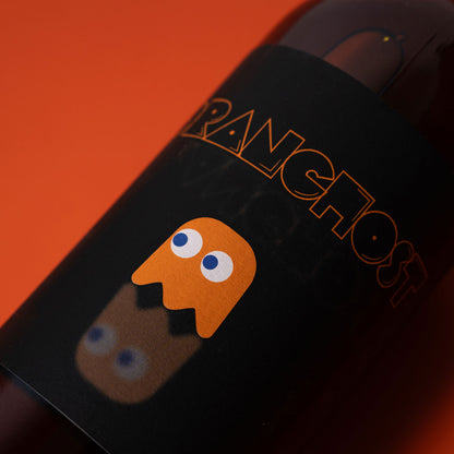 Close-up of Fasoli Gino Orange Ghost label — a biodynamic and organic orange wine from Veneto, made with extended skin contact and native grape varieties
