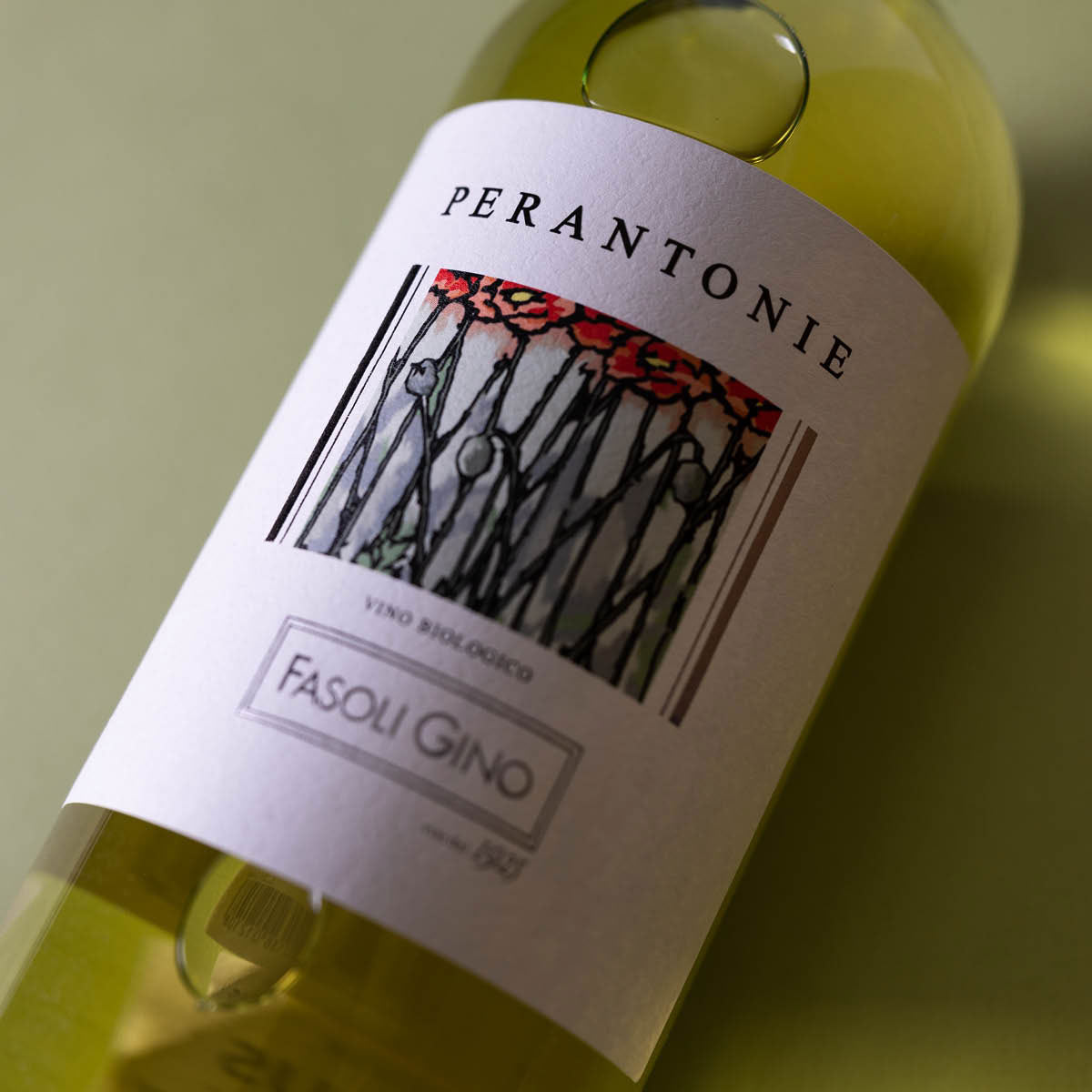 Close-up of Fasoli Gino Perantonie label — a biodynamic and organic white wine from Veneto, showcasing expressive aromatics and artisanal winemaking