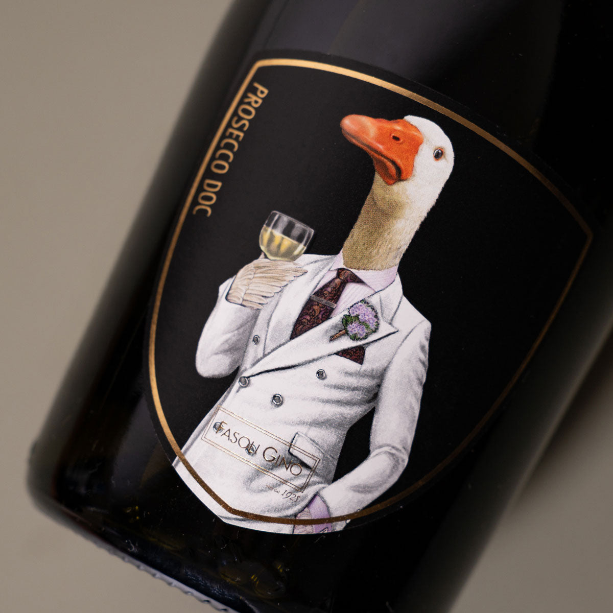 Full bottle of Fasoli Gino Prosecco — a fresh, organic Italian sparkling wine made with biodynamic practices, ideal for celebrations and aperitifs