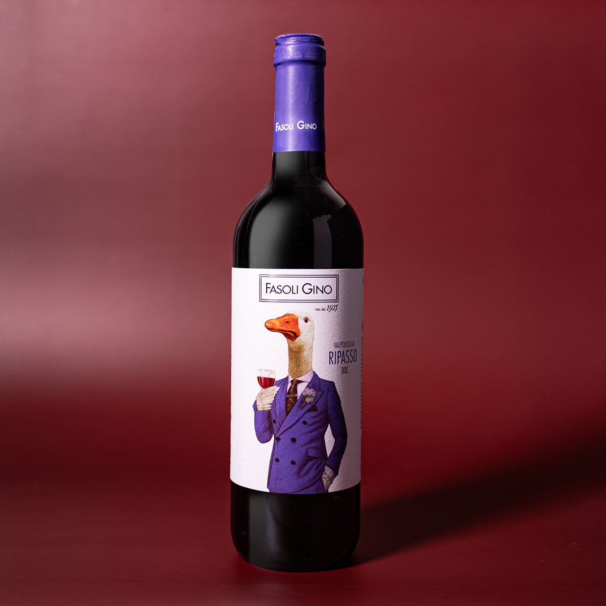 Styled image of Fasoli Gino Valpolicella Ripasso — a rich, layered red wine from Verona, reflecting the elegance of the Ripasso technique and organic farming