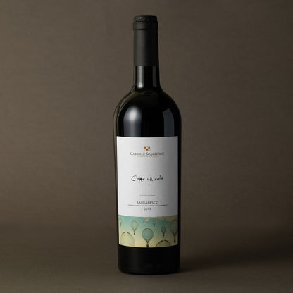 Styled image of Gabriele Scaglione’s Barbaresco — a refined Nebbiolo from Langhe, expressing the depth and heritage of this iconic Piedmontese appellation