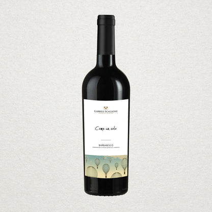 Full bottle of Gabriele Scaglione Barbaresco — an elegant, sustainably made red wine from Piedmont, offering floral notes, red fruit, and fine tannins
