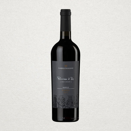 Full bottle of Gabriele Scaglione Barolo Riserva — a powerful, long-aged Nebbiolo from Piedmont, made with sustainable practices and traditional winemaking