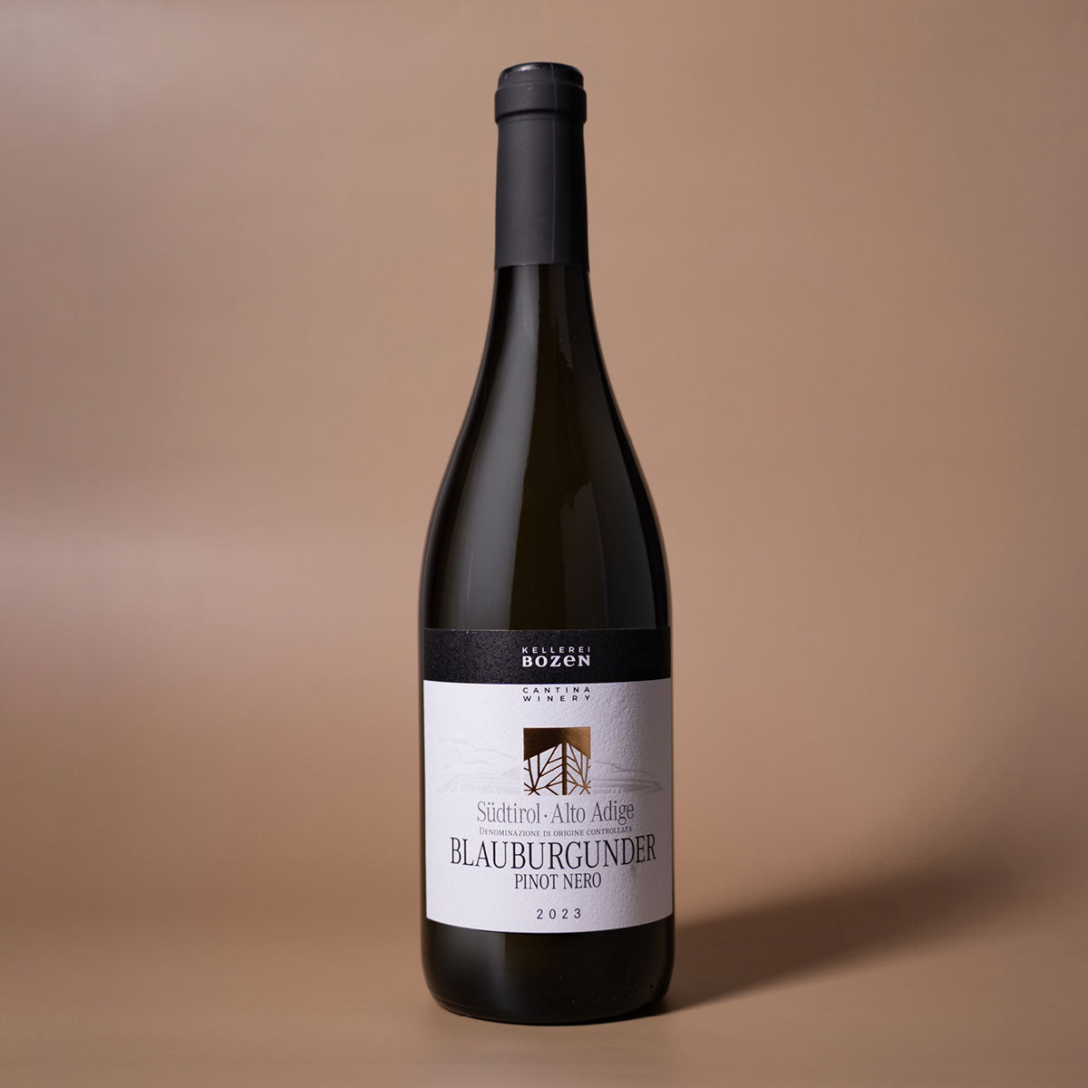 Styled image of Kellerei Bozen’s Pinot Nero — a refined Italian red wine from Alto Adige, perfect for pairing with charcuterie, poultry, or mushroom dishes