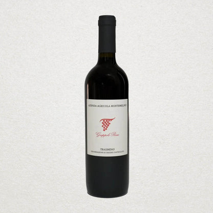 Full bottle of Montemelino Grappolo Rosso — a natural red wine from Umbria, crafted with biodynamic practices and manual harvesting