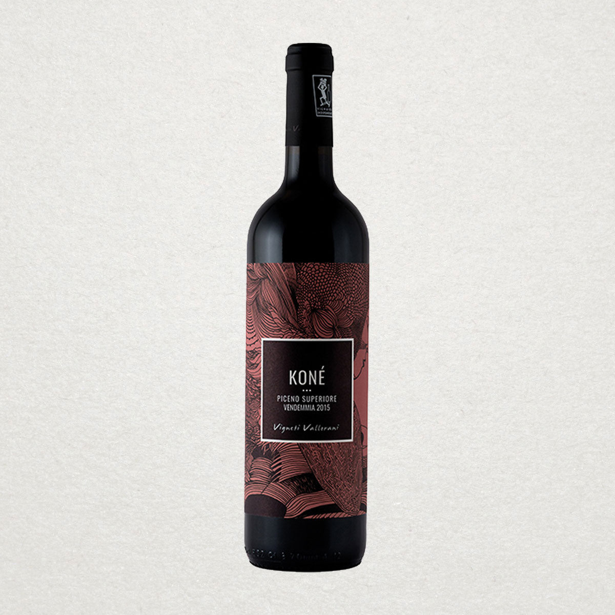 Full bottle of Vigneti Vallorani Kóne — an artisanal red wine from central Italy, organically farmed and crafted with respect for local varietals and terroir